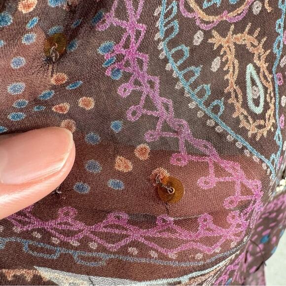 Y2K VTG Frech Connection 100% Silk Sequin Front Tie Blouse Festival Boho Sheer - Picture 9 of 11